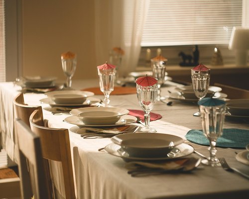 A relaxed home dining setting with fresh food